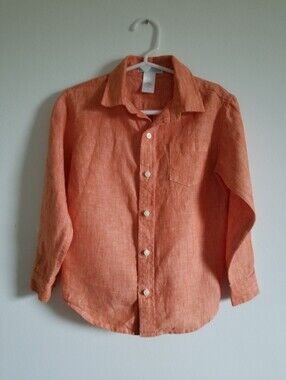 Janie and Jack 100% Linen Orange Button-Up Shirt